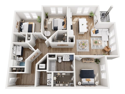 Floor plan for 3 beds, 2 baths, 1439 sqft